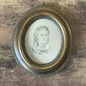 Antique 19th Century Harriet Beecher Stowe Miniature Portrait Painting Gouache